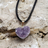 Amethyst Druse Anhänger Herz natur gold mini