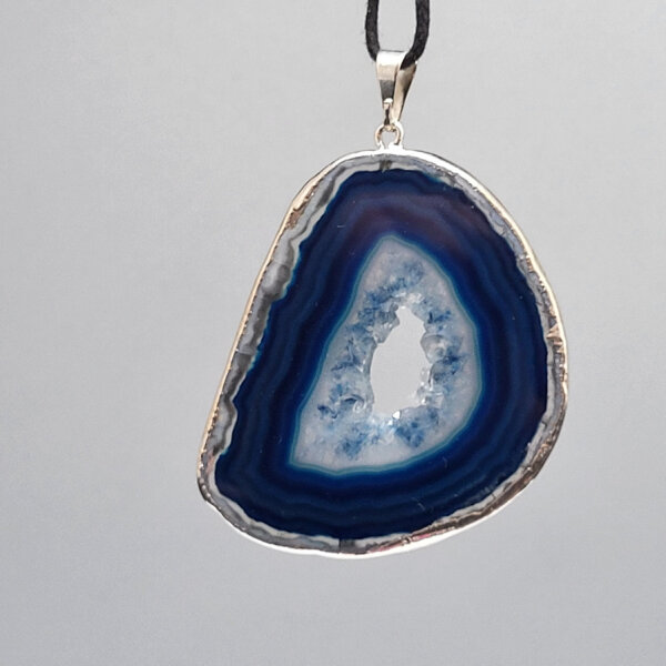Achat Scheiben Anhänger Blau gefärbt silber plated