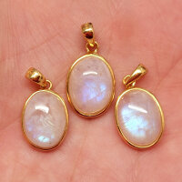 Mondstein blau Oval Anhänger 925er Silber vergoldet