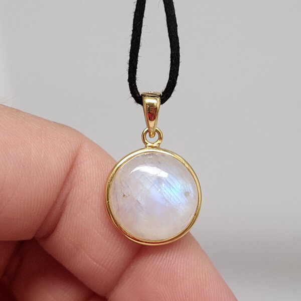 Mondstein blau Rund Anhänger 925er Silber vergoldet