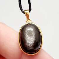 Silberobsidian oval Anhänger 925er Silber vergoldet
