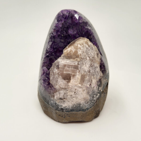 Amethyst Druse tief lila mit Calcite Kristall, 450g, 8x6x7cm (25)