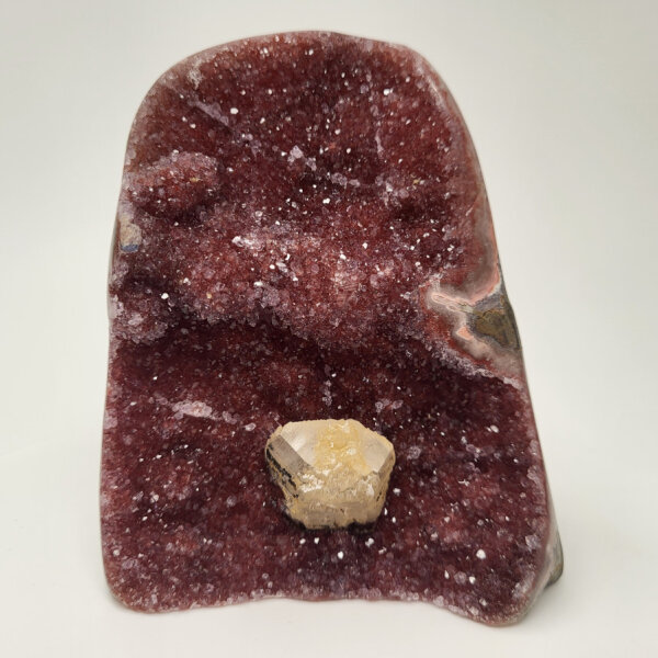 Amethyst Druse rötlich mit Calcite Kristall, 680g, 10,5x8,5x7cm (30)