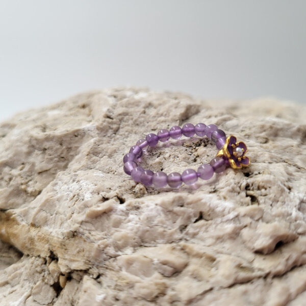 Amethyst Blumen Perlenring rund 3mm