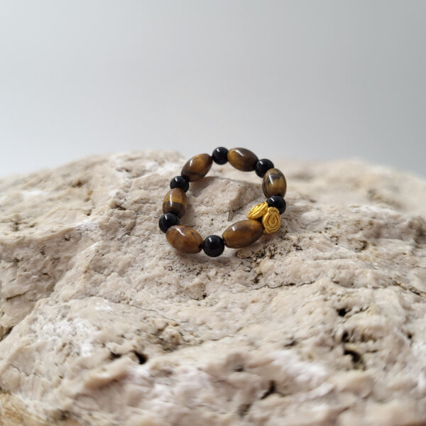 Tigerauge Perlenring mit Rose rund 3mm