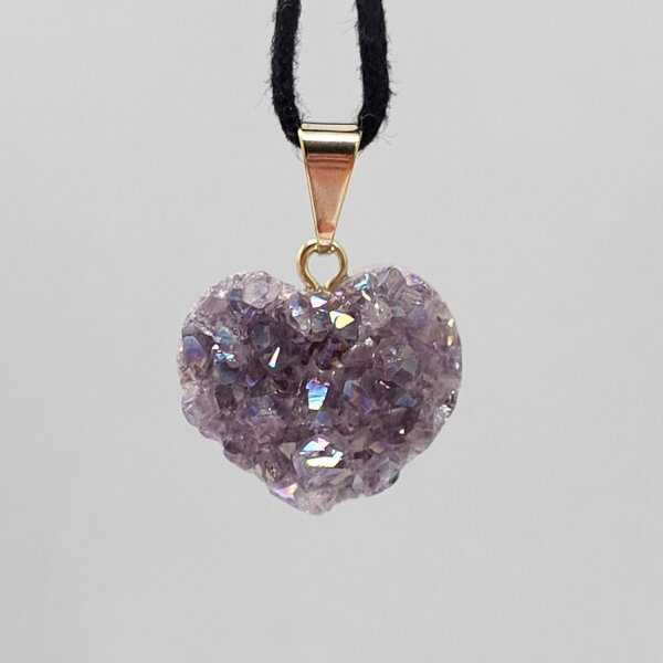 Angel Aura Amethyst Druse Anhänger Herz vergoldet 0,3 µm