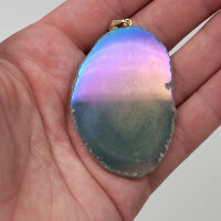 Angel Aura Achat Scheiben Anhänger grün gefärbt vergoldet 0,3 µm