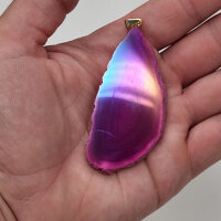 Angel Aura Achat Scheiben Anhänger pink gefärbt vergoldet 0,3 µm