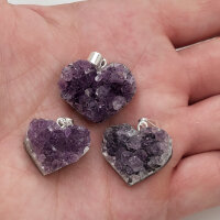 Amethyst Druse Anhänger Herz klein versilbert 0,3 µm