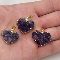 Amethyst Druse Anhänger Herz klein vergoldet 0,3 µm