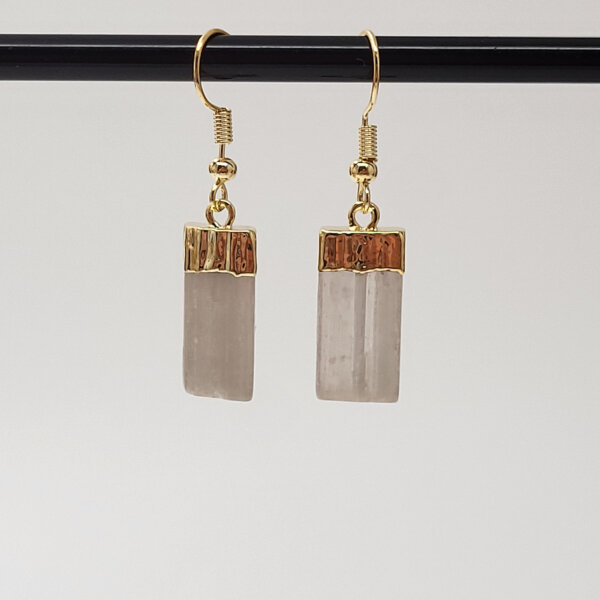 Selenit Rohstein Ohrringe vergoldet 0,3µm