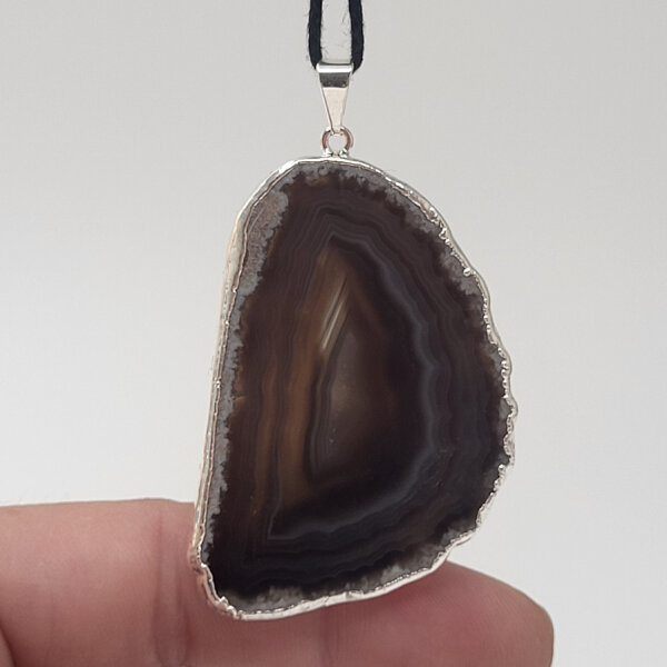 Achat Scheiben Anhänger schwarz gefärbt versilbert 0,3 µm