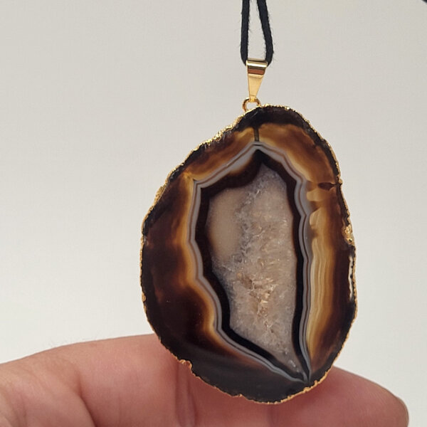 Achat Scheiben Anhänger schwarz gefärbt vergoldet 0,3 µm