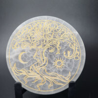 Selenit Untersetzer - Baum des Lebens gold 10cm