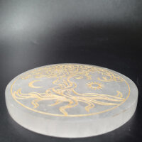 Selenit Untersetzer - Baum des Lebens gold 10cm