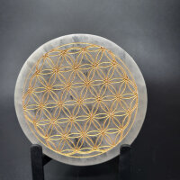 Selenit Untersetzer - Blume des Lebens gold 10cm