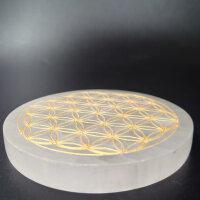 Selenit Untersetzer - Blume des Lebens gold 10cm
