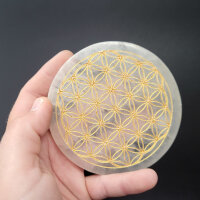 Selenit Untersetzer - Blume des Lebens gold 10cm