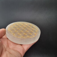 Selenit Untersetzer - Blume des Lebens gold 10cm