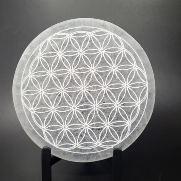 Selenit Untersetzer - Blume des Lebens 14cm