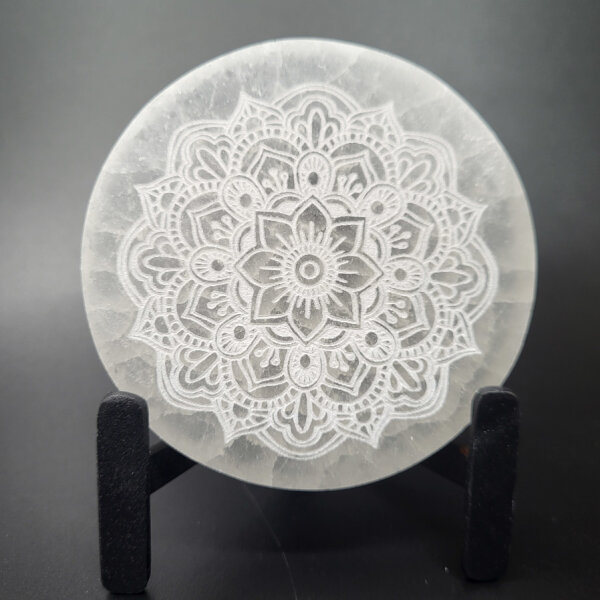 Selenit Untersetzer - Blumenmandala 8cm