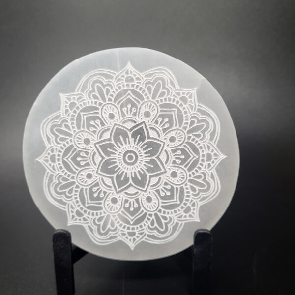 Selenit Untersetzer - Blumenmandala 10cm