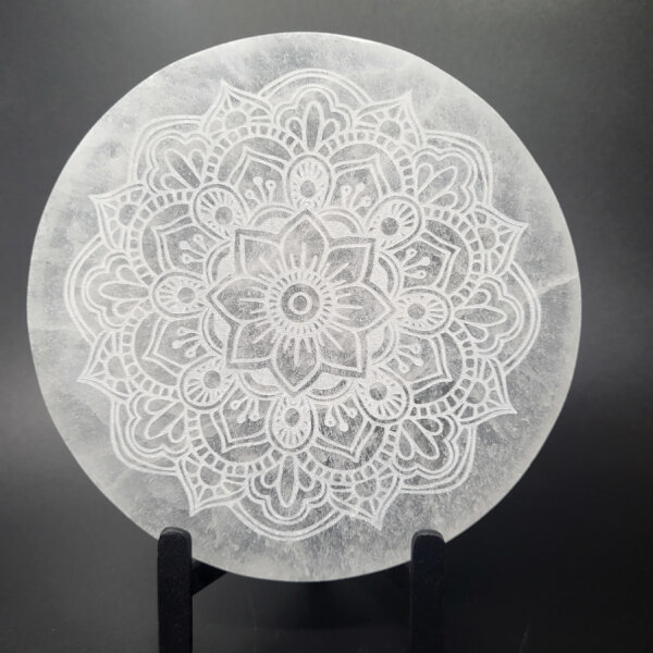 Selenit Untersetzer - Blumenmandala15cm