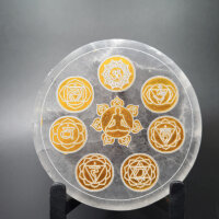 Selenit Untersetzer - Buddha gold 10cm