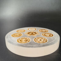 Selenit Untersetzer - Buddha gold 10cm