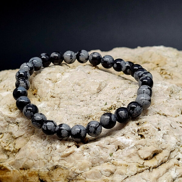 Schneeflockenobsidian Armband rund 6mm